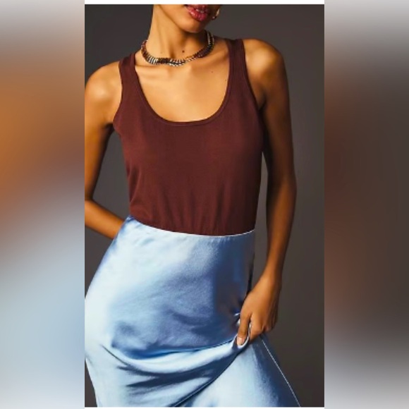 MARE MARExANTHROPOLOGIE KNIT SLIP TWOFER TANK DRESS - BLUE & BROWN SIZE S - NWT - Picture 2 of 15